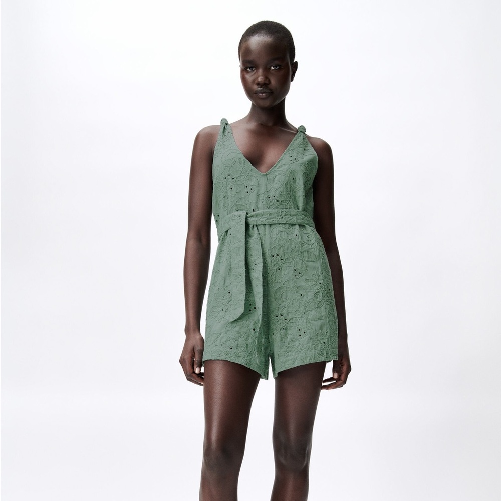 Zara Embroidered Eyelet Jumpsuit